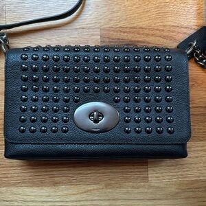 Coach Black Leather Crossbody Bag with Studded Accent
